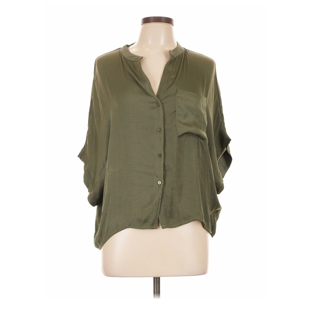 Industry Button Down Blouse Womens L Olive Green Excellent Dolman 3/4 Sleeve